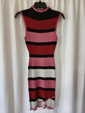 Say What? Sleeveless Ribbed Midi Dress in Pink, Red, Black & Cream